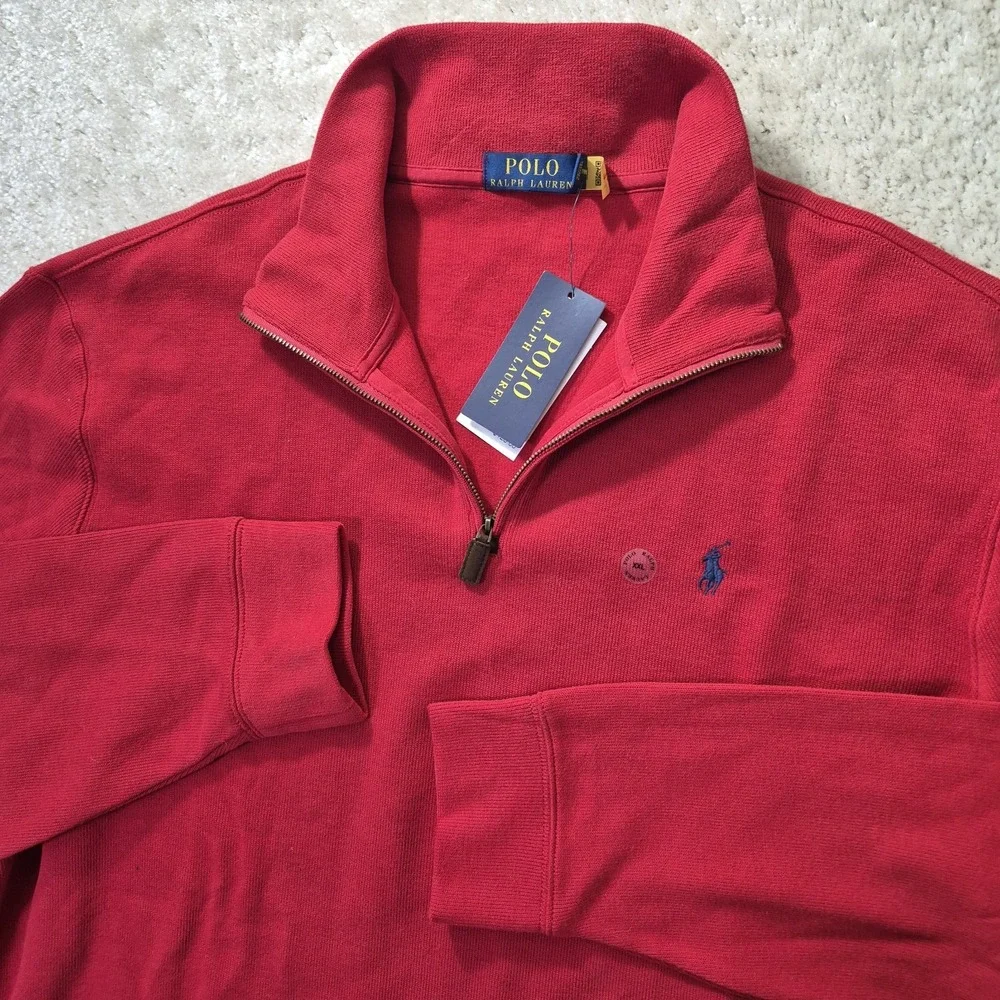 Polo Ralph Lauren Sweatshirt Mens 2XL Red 1/4 Zip Pullover Preppy Academia New